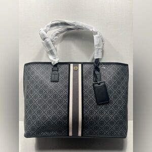 Tory Burch T Monogram Coated Canvas Tote Bag In Black MSRP $328